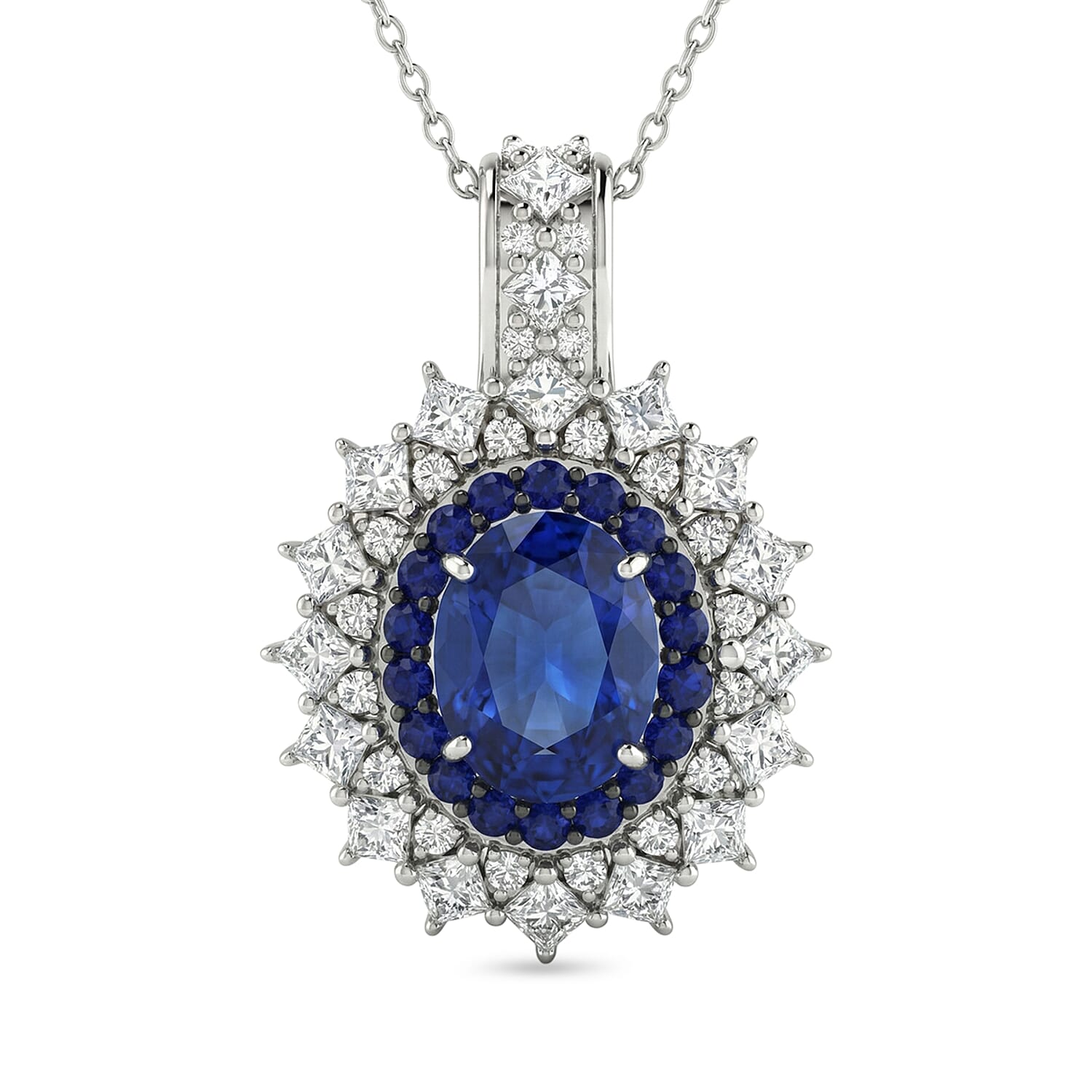 D'Joy Malgache Neon Apatite and Multi Gemstone 3.20 ctw Dahlia Bloom Pendant Necklace in Rhodium Over Sterling Silver 20 Inches