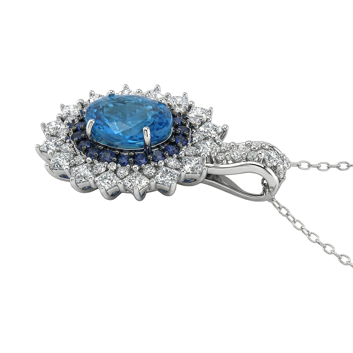 D'Joy Malgache Neon Apatite and Multi Gemstone 3.20 ctw Dahlia Bloom Pendant Necklace in Rhodium Over Sterling Silver 20 Inches  image number 3