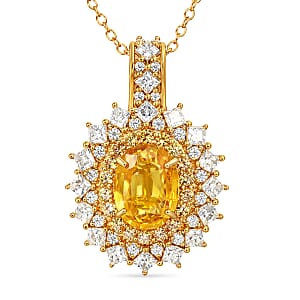 D'Joy Yellow Sapphire and Moissanite 3.65 ctw Dahlia Bloom Pendant Necklace in 18K Vermeil Yellow Gold Over Sterling Silver 20 Inches 