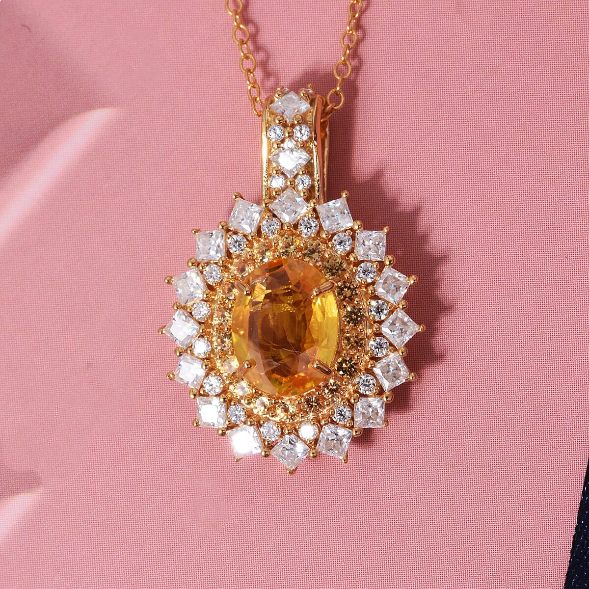 D'Joy Yellow Sapphire and Moissanite 3.65 ctw Dahlia Bloom Pendant Necklace in 18K Vermeil Yellow Gold Over Sterling Silver 20 Inches  image number 1