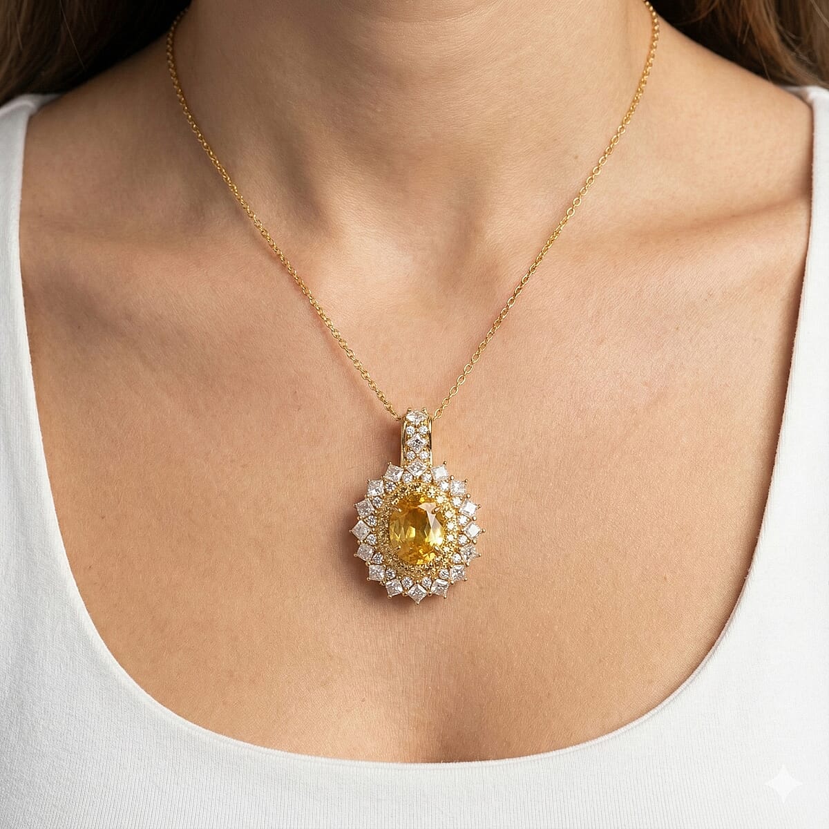 D'Joy Yellow Sapphire and Moissanite 3.65 ctw Dahlia Bloom Pendant Necklace in 18K Vermeil Yellow Gold Over Sterling Silver 20 Inches  image number 2