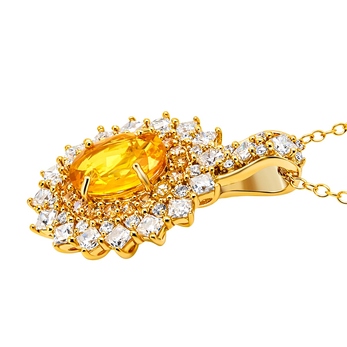 D'Joy Yellow Sapphire and Moissanite 3.65 ctw Dahlia Bloom Pendant Necklace in 18K Vermeil Yellow Gold Over Sterling Silver 20 Inches  image number 3