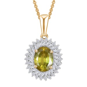 Luxoro Premium Sava Sphene and I2 Diamond 1.70 ctw Pendant Necklace in 10K Yellow Gold 20 Inches