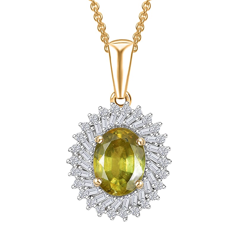Luxoro Premium Platinum Sphene and I2 Diamond 1.70 ctw Pendant Necklace in 10K Yellow Gold 20 Inches