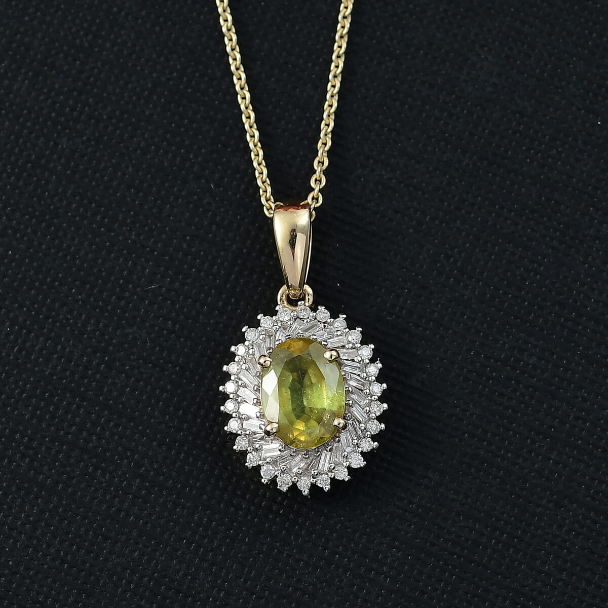 Luxoro Premium Sava Sphene and I2 Diamond 1.70 ctw Pendant Necklace in 10K Yellow Gold 20 Inches image number 1
