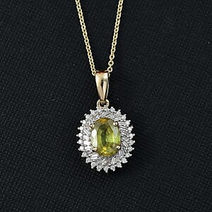 Luxoro Premium Sava Sphene and I2 Diamond 1.70 ctw Pendant Necklace in 10K Yellow Gold 20 Inches