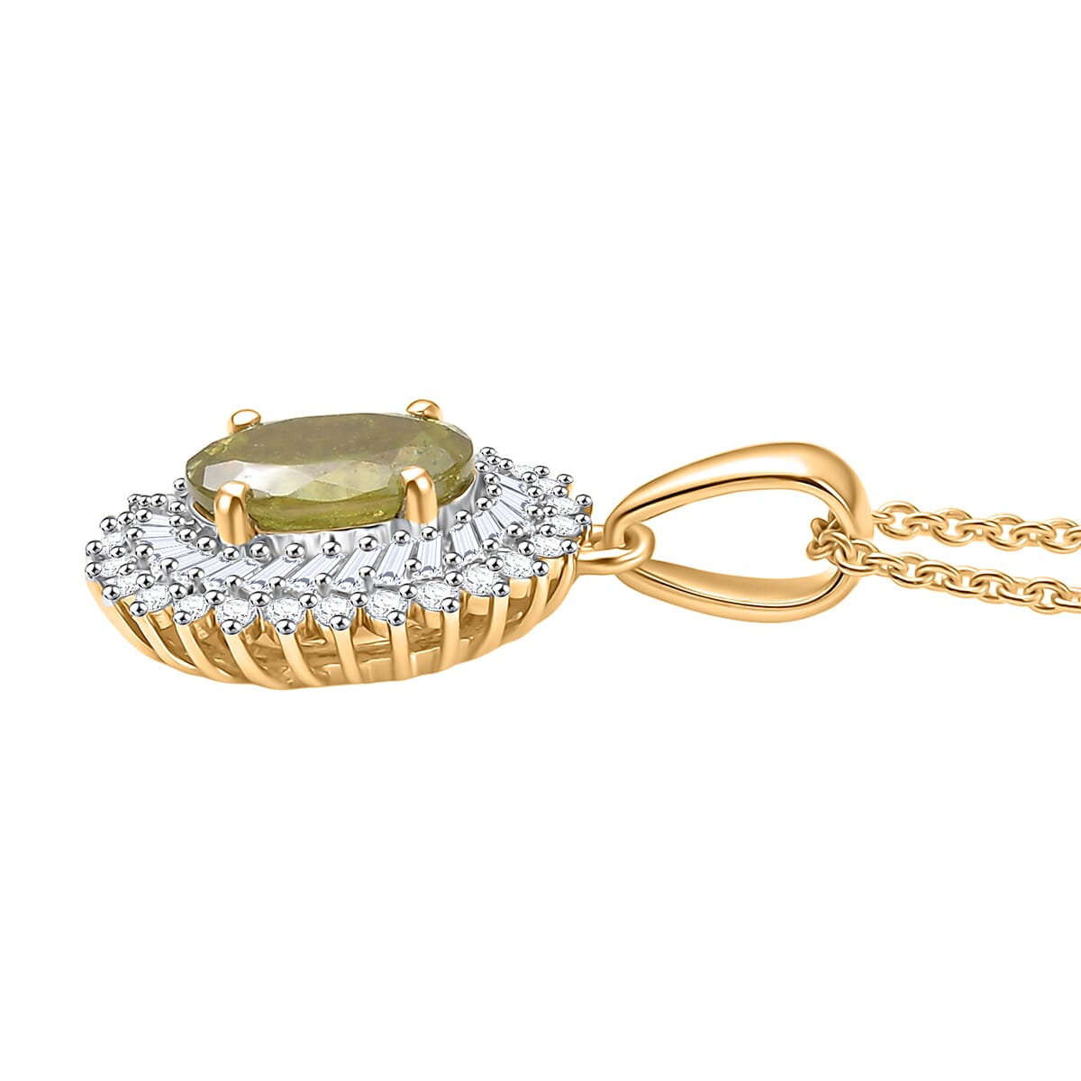 Luxoro Premium Sava Sphene and I2 Diamond 1.70 ctw Pendant Necklace in 10K Yellow Gold 20 Inches image number 3