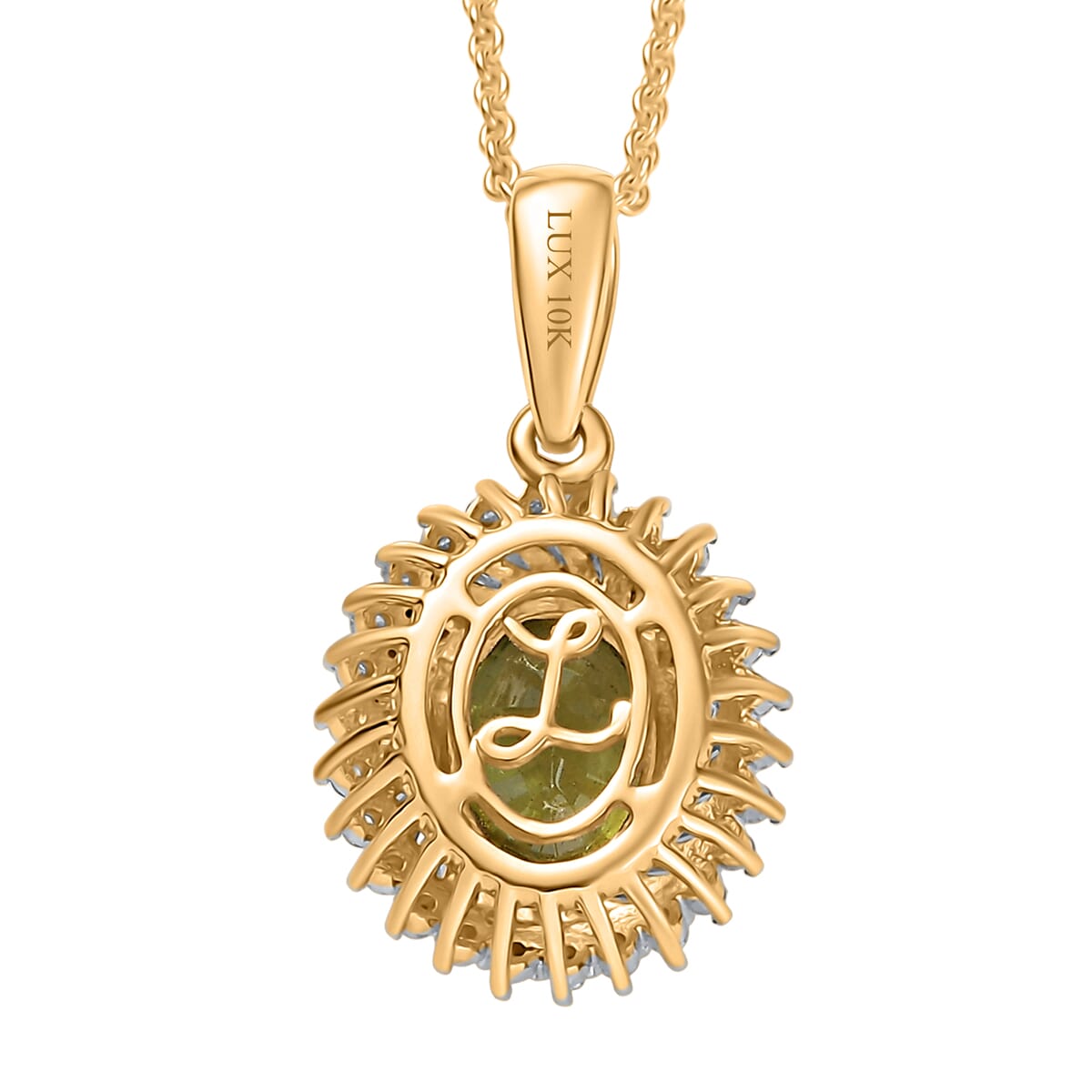 Luxoro Premium Sava Sphene and I2 Diamond 1.70 ctw Pendant Necklace in 10K Yellow Gold 20 Inches image number 4