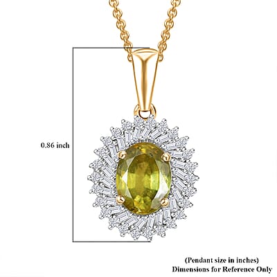 Luxoro Premium Platinum Sphene and I2 Diamond 1.70 ctw Pendant Necklace in 10K Yellow Gold 20 Inches