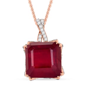 D'Joy Niassa Ruby (FF) and White Zircon 22.35 ctw Pendant Necklace 20 Inches in 18K Vermeil Rose Gold Over Sterling Silver