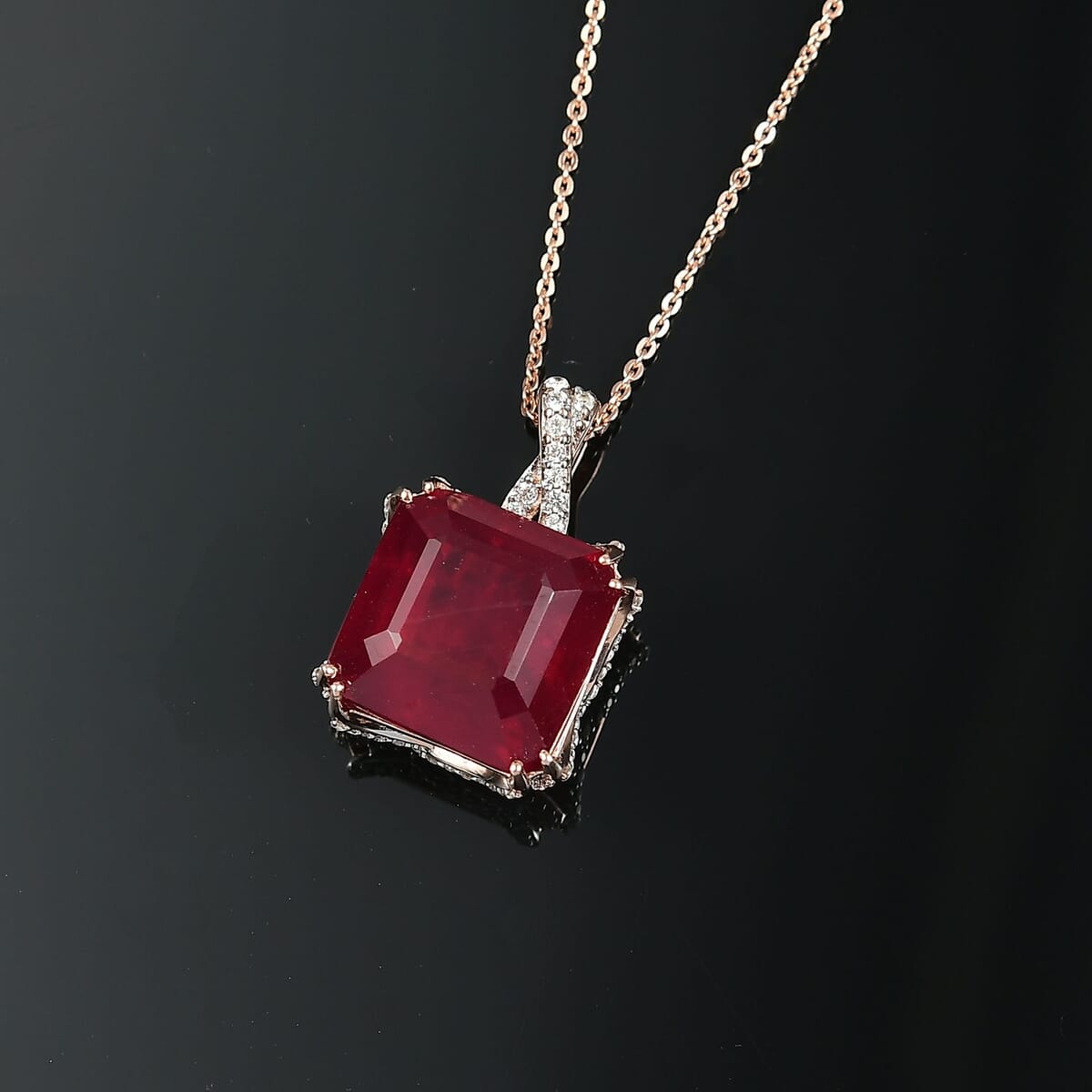 D'Joy Niassa Ruby (FF) and White Zircon 22.35 ctw Pendant Necklace 20 Inches in 18K Vermeil Rose Gold Over Sterling Silver image number 1
