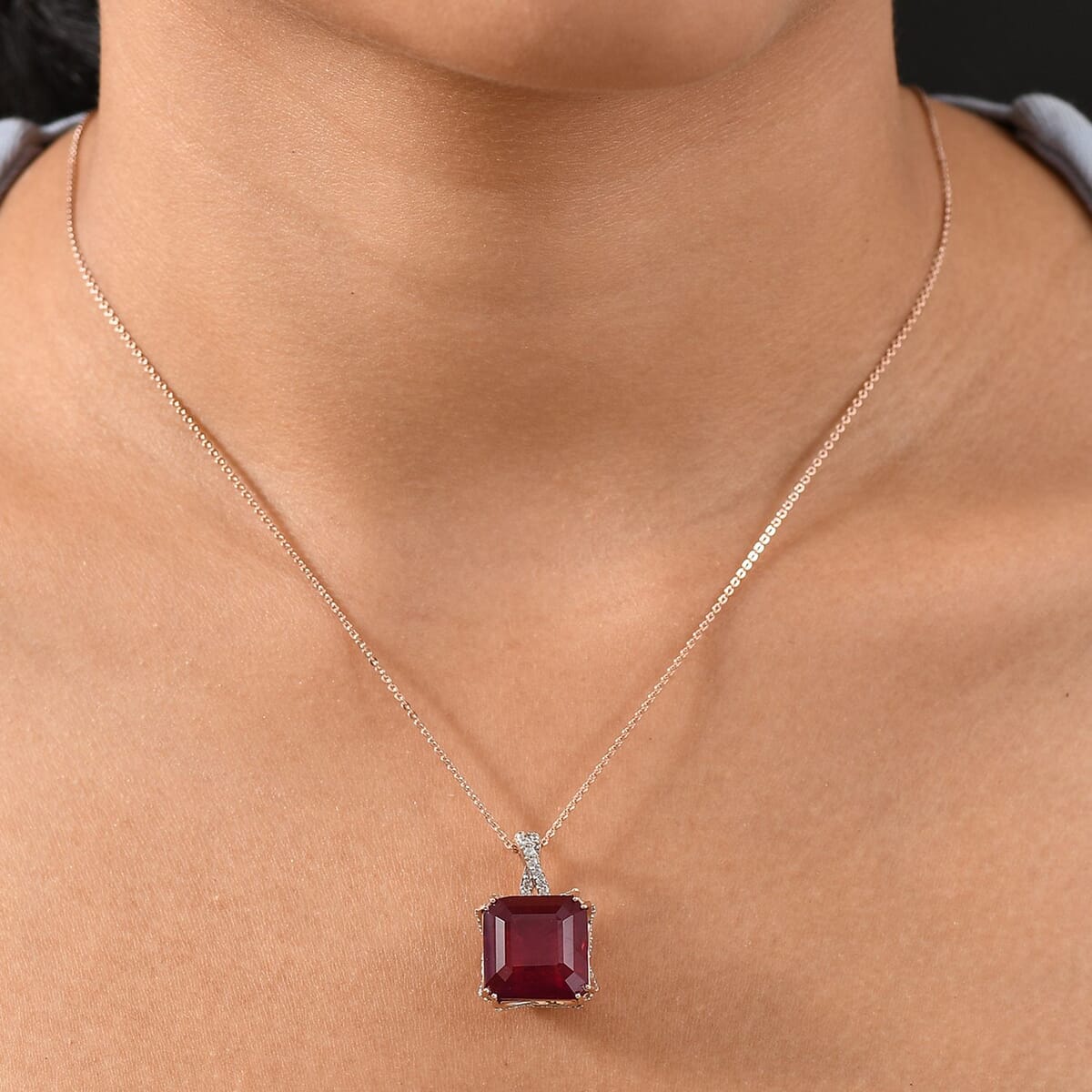 D'Joy Niassa Ruby (FF) and White Zircon 22.35 ctw Pendant Necklace 20 Inches in 18K Vermeil Rose Gold Over Sterling Silver image number 2
