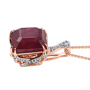 D'Joy Niassa Ruby (FF) and White Zircon 22.35 ctw Art-Deco Pendant Necklace 20 Inches in 18K Vermeil Rose Gold Over Sterling Silver