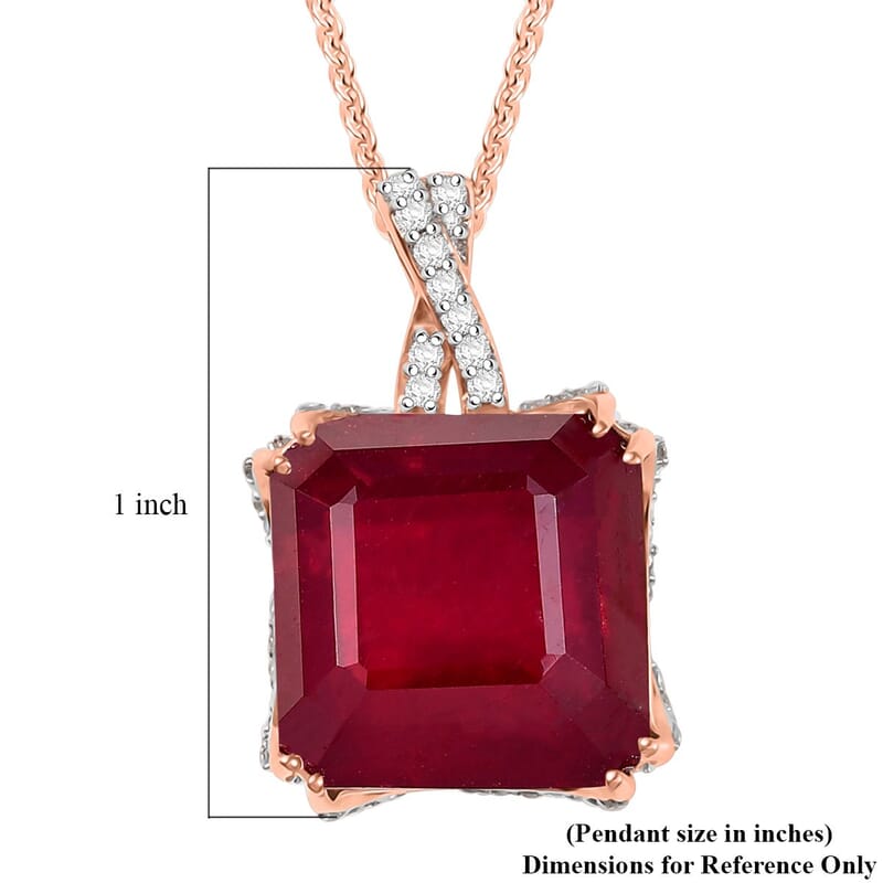 D'Joy Niassa Ruby (FF) and White Zircon 22.35 ctw Art-Deco Pendant Necklace 20 Inches in 18K Vermeil Rose Gold Over Sterling Silver