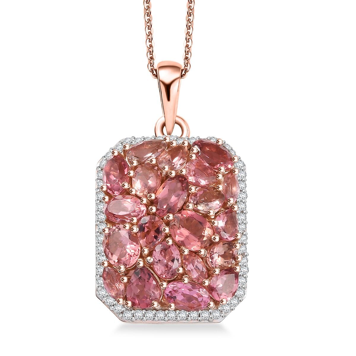 D'Joy Premium Blush Tourmaline and White Zircon 4.40 ctw Pendant Necklace in 18K Vermeil Rose Gold Over Sterling Silver 20 Inches image number 0