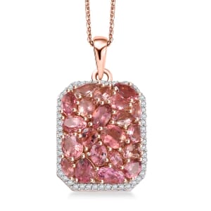 D'Joy Premium Blush Tourmaline and White Zircon 4.40 ctw Pendant Necklace in 18K Vermeil Rose Gold Over Sterling Silver 20 Inches
