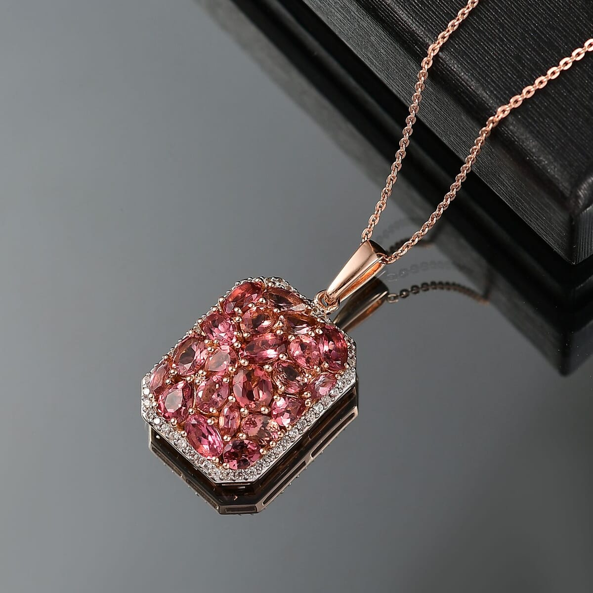 D'Joy Premium Blush Tourmaline and White Zircon 4.40 ctw Pendant Necklace in 18K Vermeil Rose Gold Over Sterling Silver 20 Inches image number 1