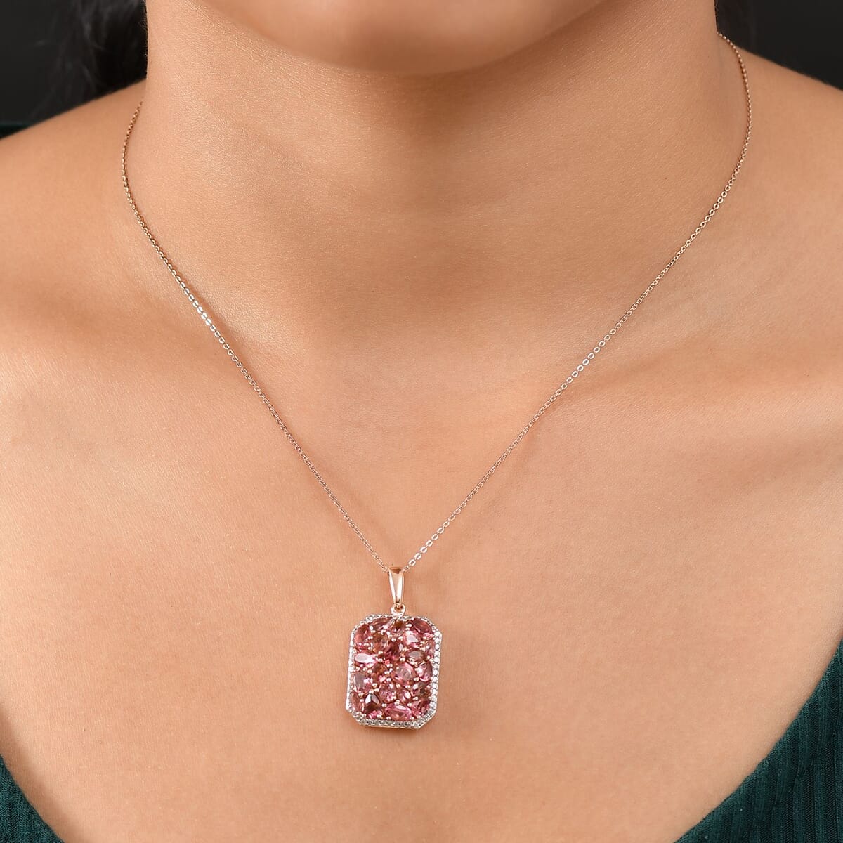 D'Joy Premium Blush Tourmaline and White Zircon 4.40 ctw Pendant Necklace in 18K Vermeil Rose Gold Over Sterling Silver 20 Inches image number 2