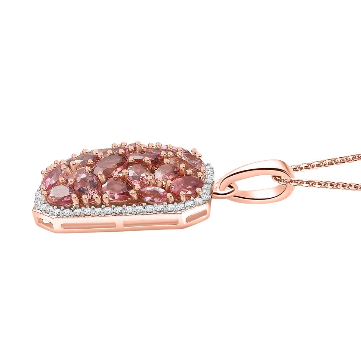 D'Joy Premium Blush Tourmaline and White Zircon 4.40 ctw Pendant Necklace in 18K Vermeil Rose Gold Over Sterling Silver 20 Inches image number 3