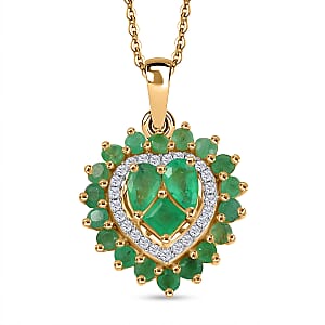 D'Joy Socoto Emerald and White Zircon 1.70 ctw Pendant Necklace in 18K Vermeil Yellow Gold Over Sterling Silver 20 Inches 