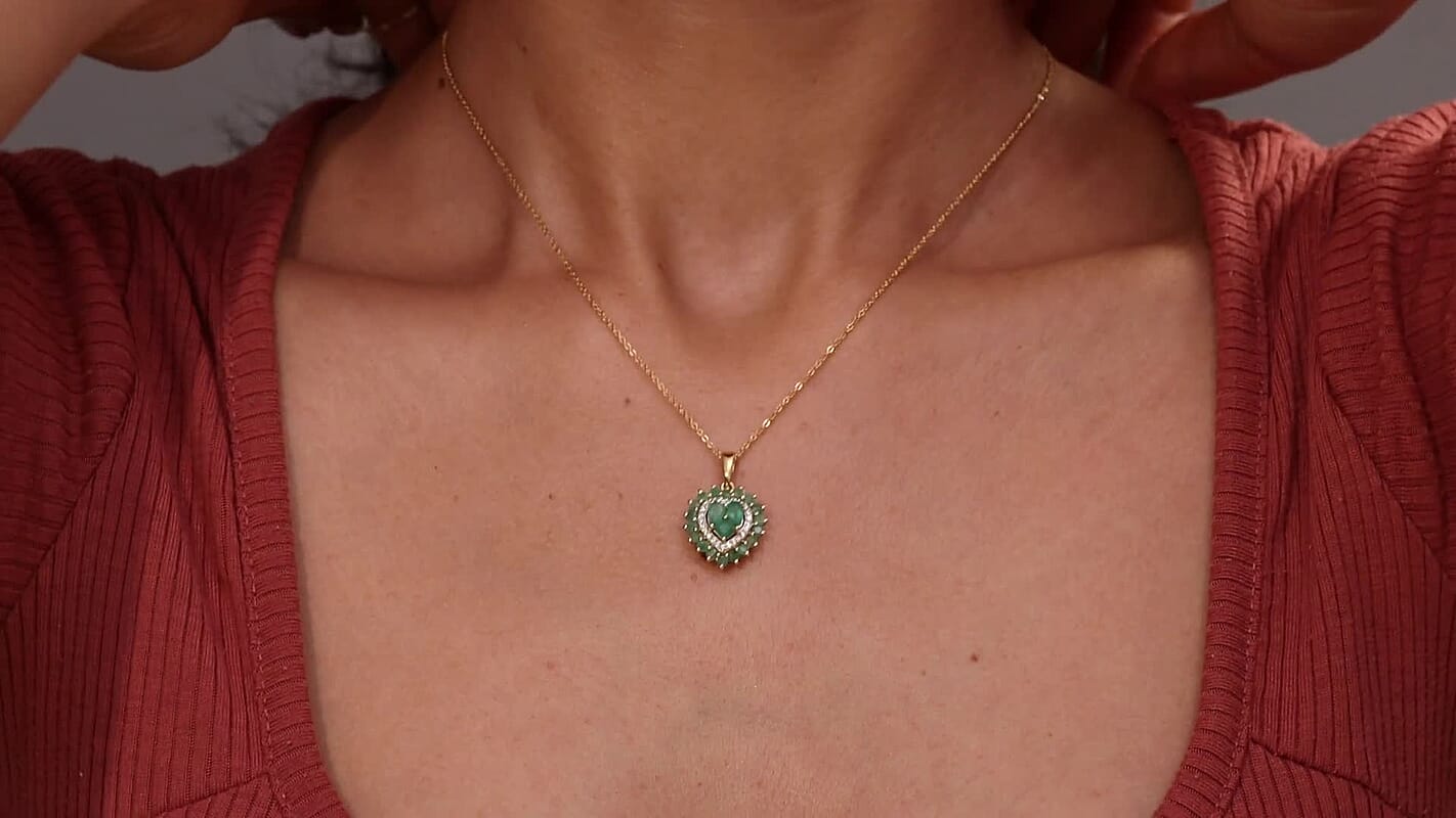 D'Joy Socoto Emerald, White Zircon Pendant Necklace (20 Inches) in 18K Vermeil YG Over Sterling Silver 1.70 ctw
