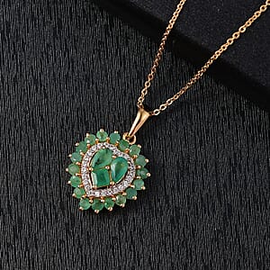 D'Joy Socoto Emerald and White Zircon 1.70 ctw Pendant Necklace in 18K Vermeil Yellow Gold Over Sterling Silver 20 Inches 