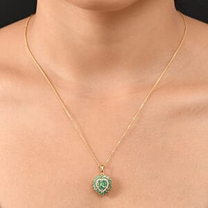 D'Joy Socoto Emerald and White Zircon 1.70 ctw Pendant Necklace in 18K Vermeil Yellow Gold Over Sterling Silver 20 Inches 