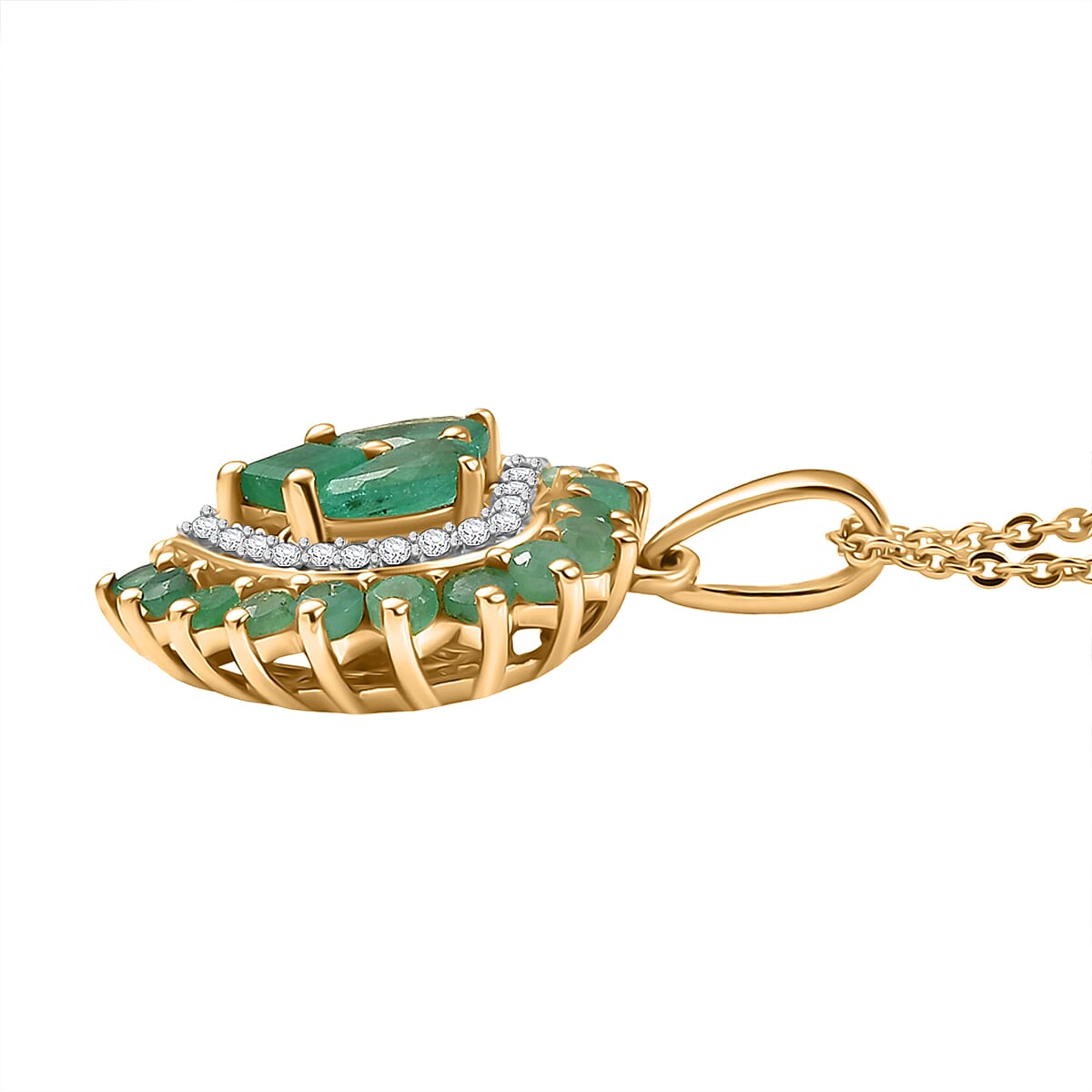 D'Joy Socoto Emerald and White Zircon 1.70 ctw Pendant Necklace in 18K Vermeil Yellow Gold Over Sterling Silver 20 Inches  image number 3