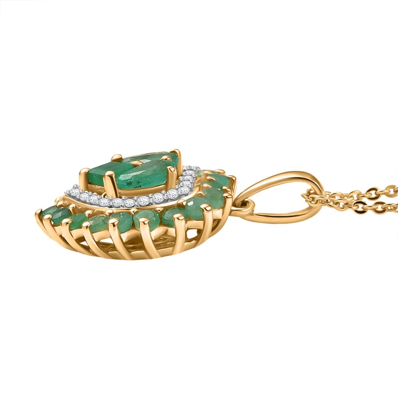 D'Joy Socoto Emerald and White Zircon 1.70 ctw Pendant Necklace in 18K Vermeil Yellow Gold Over Sterling Silver 20 Inches 