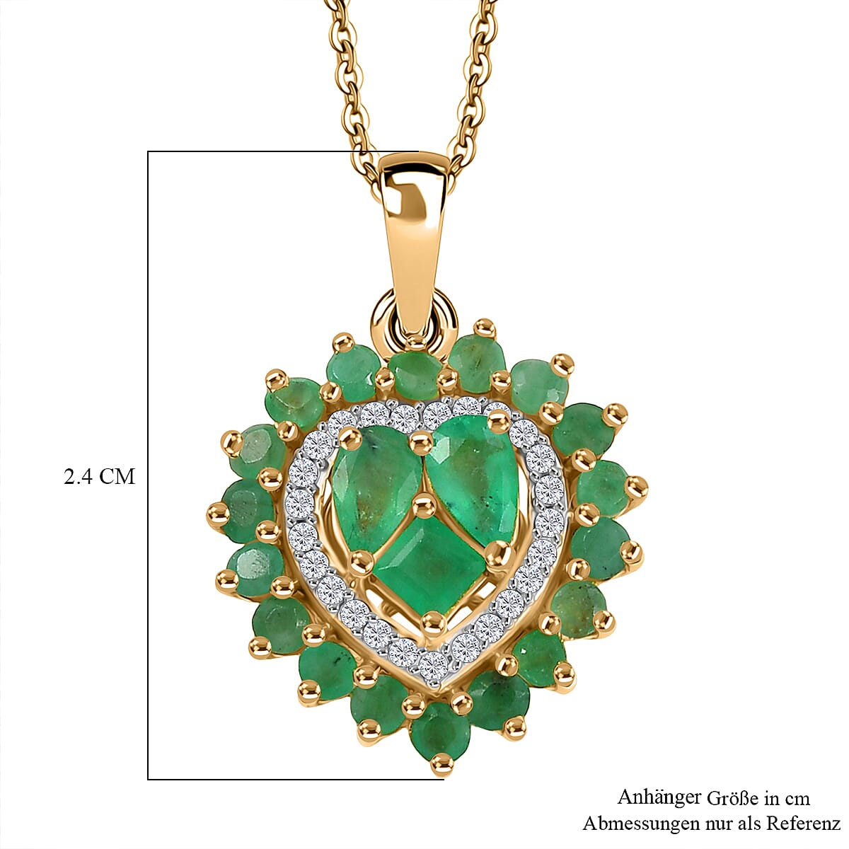 D'Joy Socoto Emerald and White Zircon 1.70 ctw Pendant Necklace in 18K Vermeil Yellow Gold Over Sterling Silver 20 Inches 