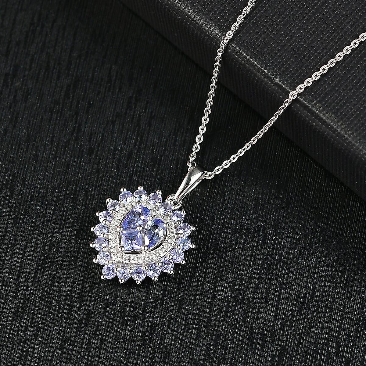 Tanzanite and White Zircon 1.70 ctw Pendant Necklace in Rhodium Over Sterling Silver 20 Inches  image number 1