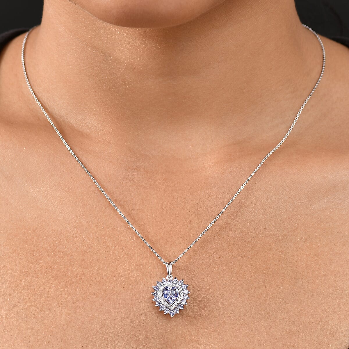 Tanzanite and White Zircon 1.70 ctw Pendant Necklace in Rhodium Over Sterling Silver 20 Inches  image number 2