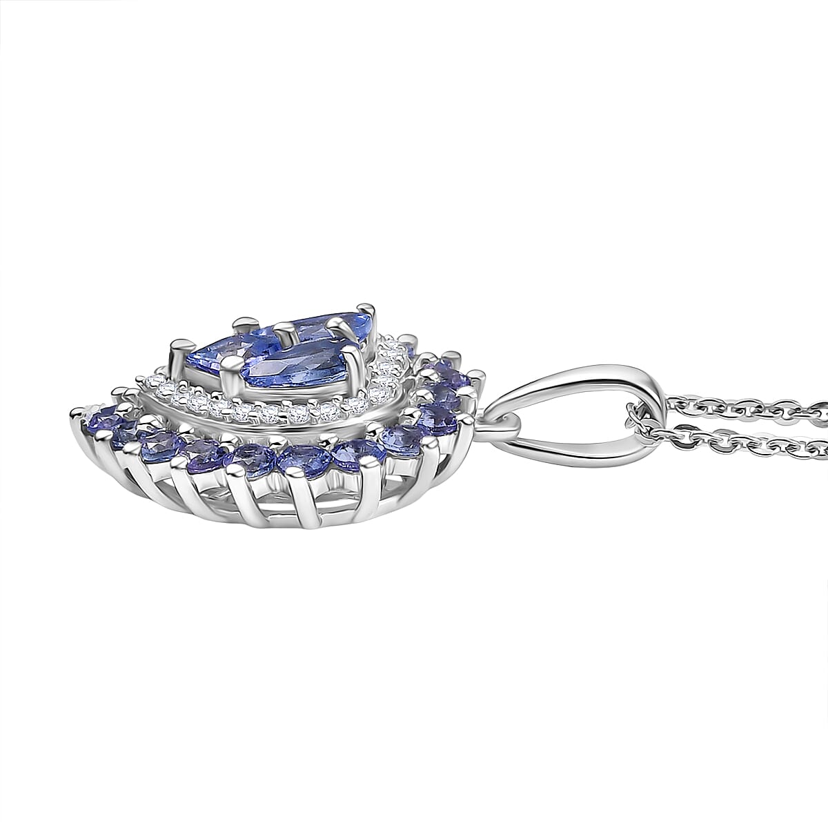 Tanzanite and White Zircon 1.70 ctw Pendant Necklace in Rhodium Over Sterling Silver 20 Inches  image number 3