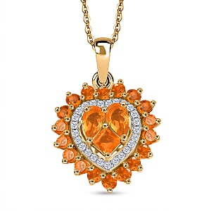 Jalisco Fire Opal and White Zircon 1.70 ctw Pendant Necklace in 18K Vermeil Yellow Gold Over Sterling Silver 20 Inches 