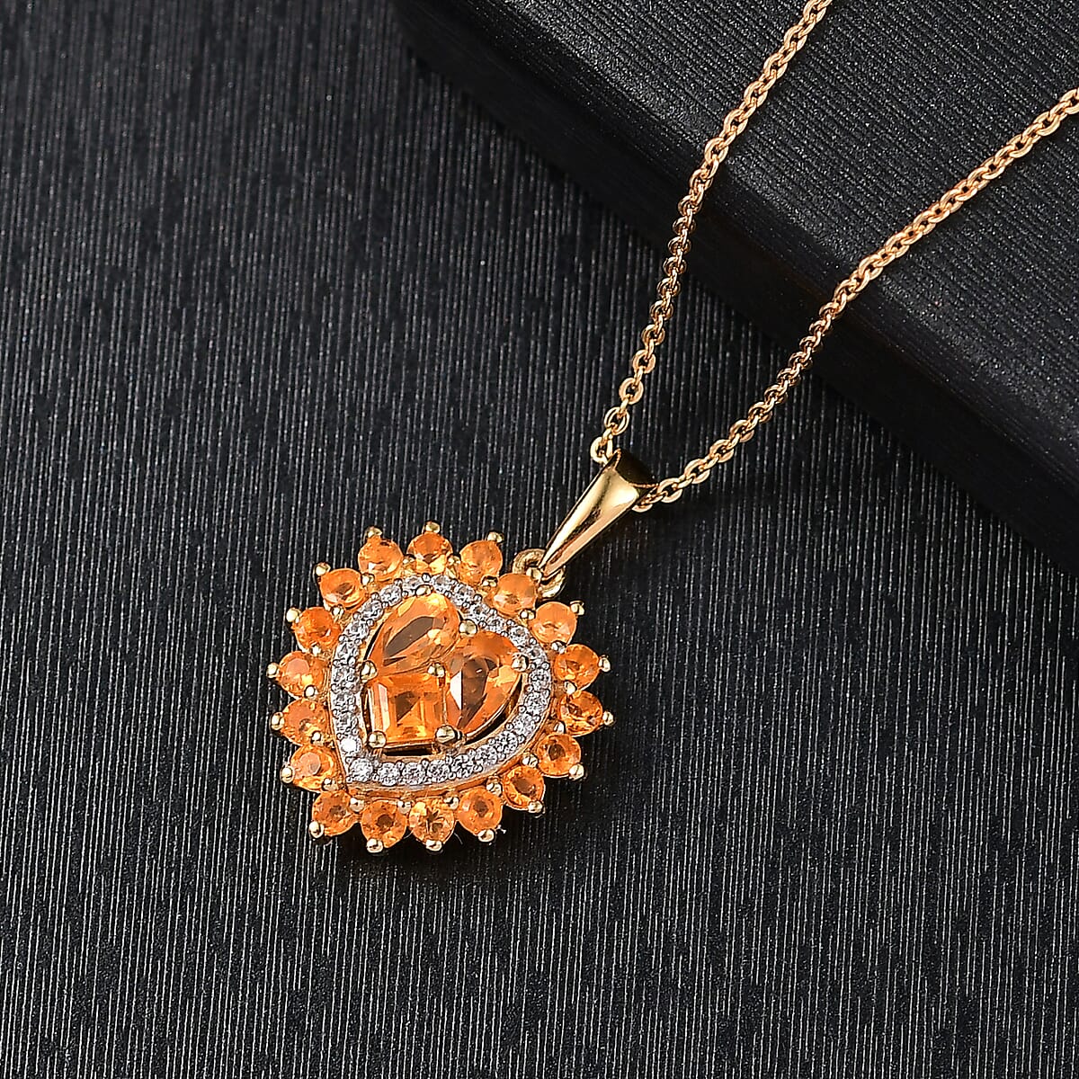Jalisco Fire Opal and White Zircon 1.70 ctw Pendant Necklace in 18K Vermeil Yellow Gold Over Sterling Silver 20 Inches  image number 1