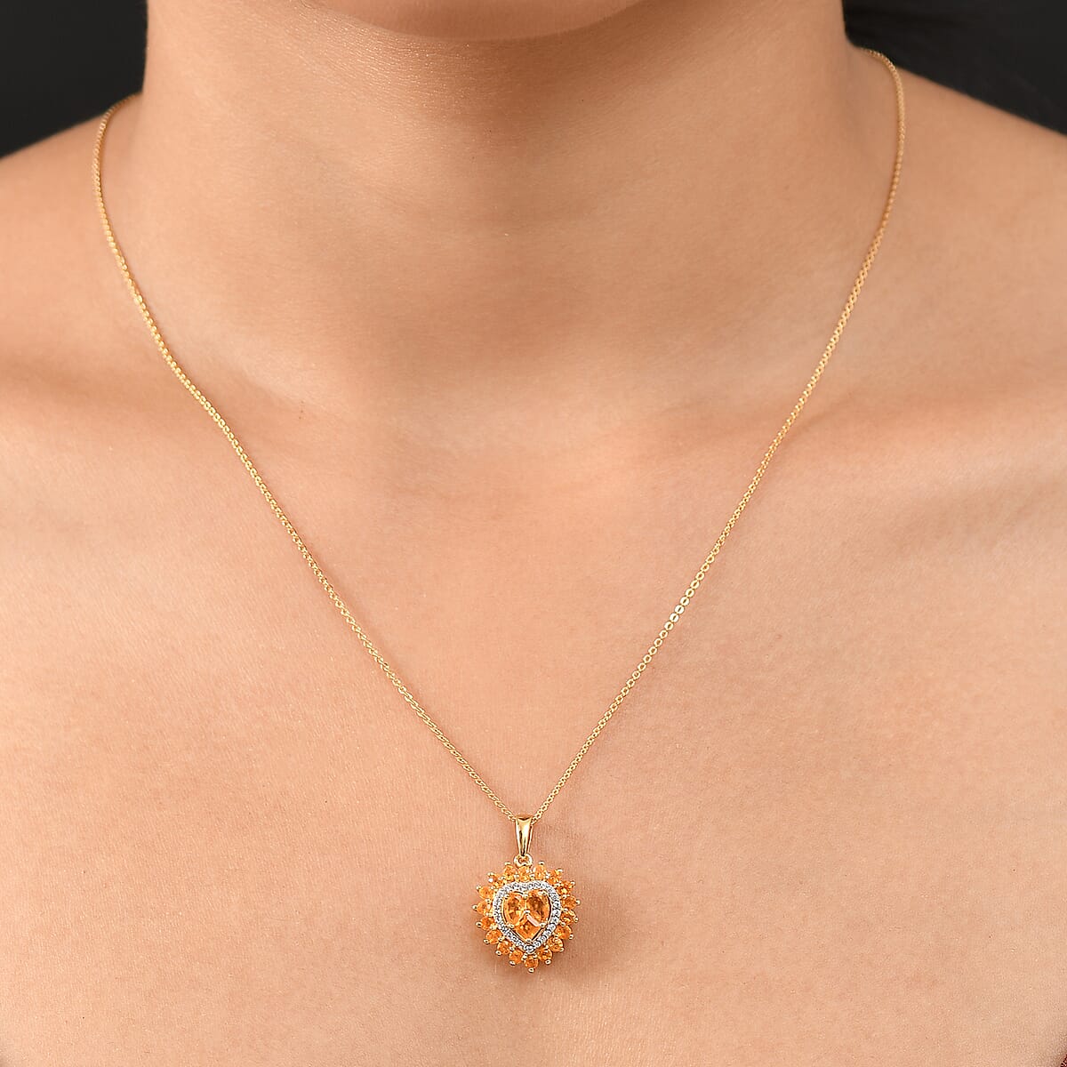 Jalisco Fire Opal and White Zircon 1.70 ctw Pendant Necklace in 18K Vermeil Yellow Gold Over Sterling Silver 20 Inches  image number 2