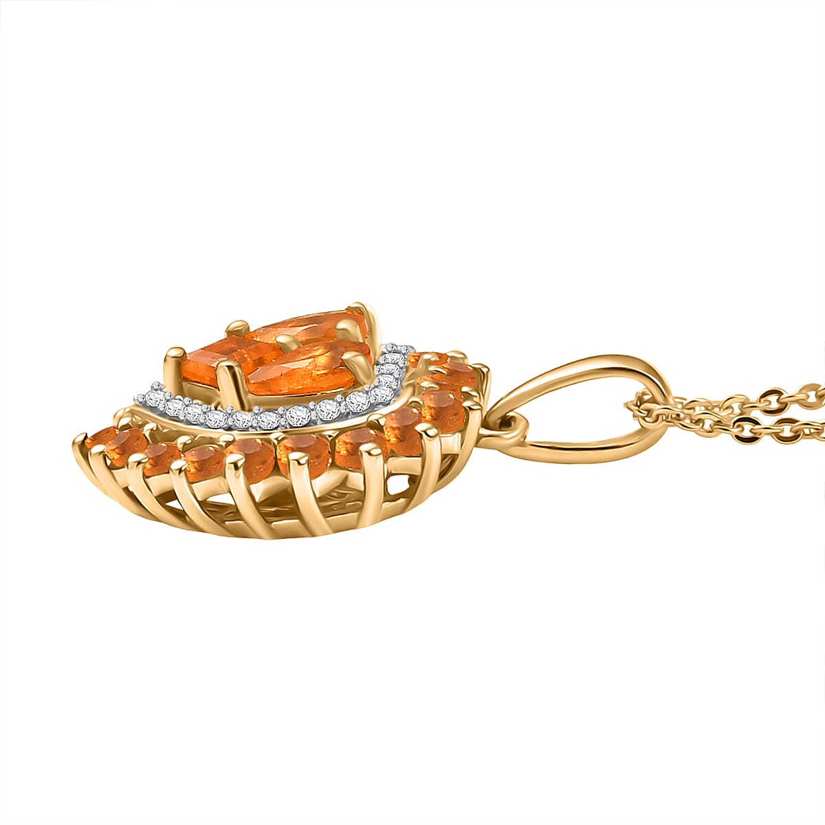 Jalisco Fire Opal and White Zircon 1.70 ctw Pendant Necklace in 18K Vermeil Yellow Gold Over Sterling Silver 20 Inches  image number 3