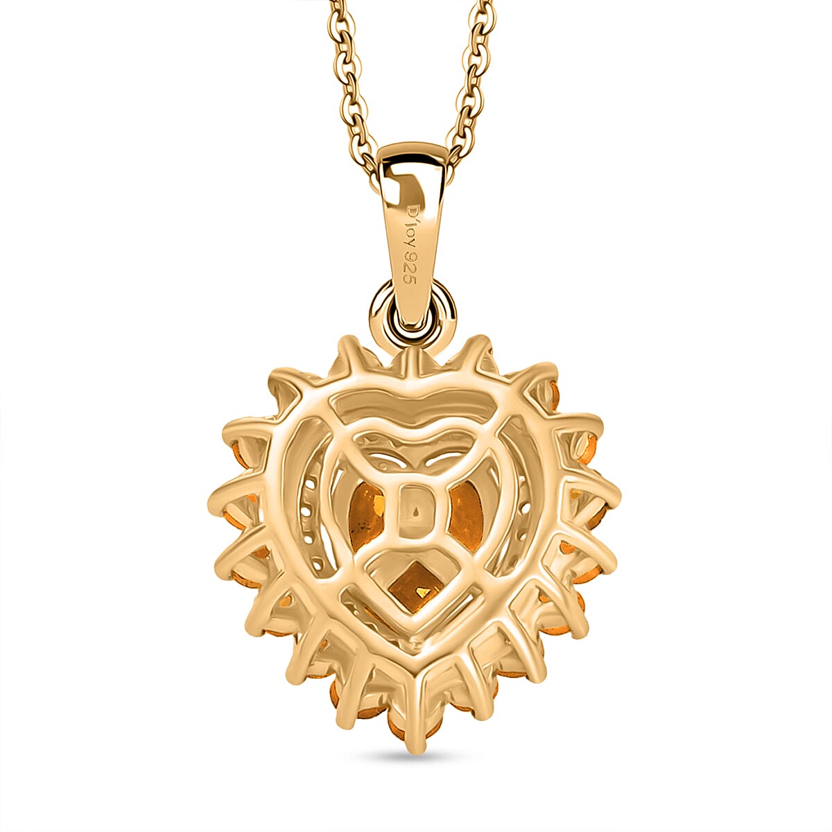 Jalisco Fire Opal and White Zircon 1.70 ctw Pendant Necklace in 18K Vermeil Yellow Gold Over Sterling Silver 20 Inches  image number 4