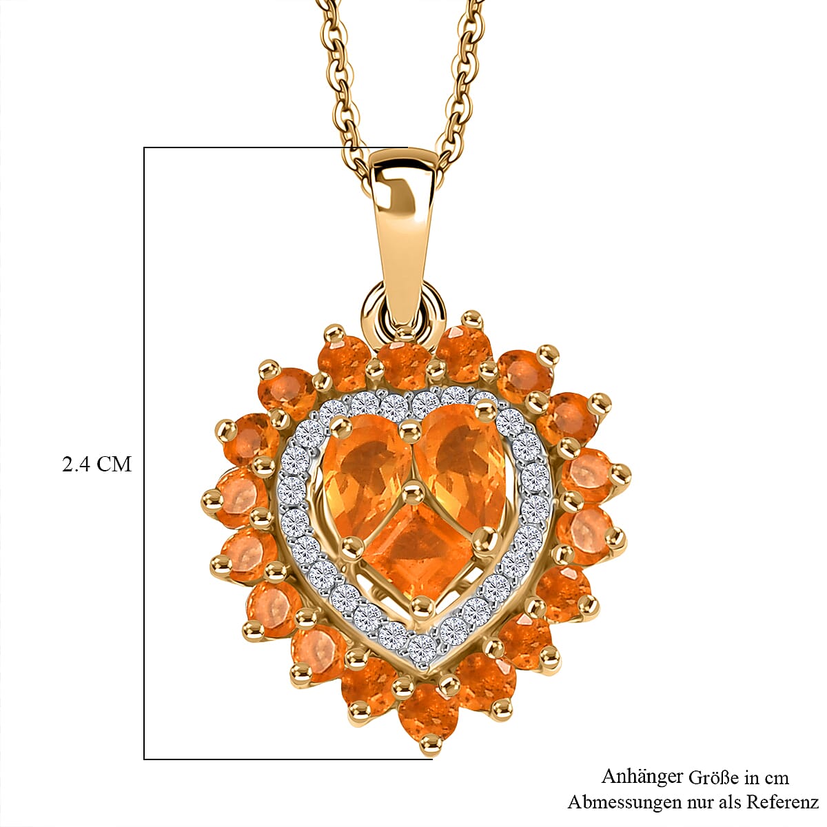 Jalisco Fire Opal and White Zircon 1.70 ctw Pendant Necklace in 18K Vermeil Yellow Gold Over Sterling Silver 20 Inches  image number 5