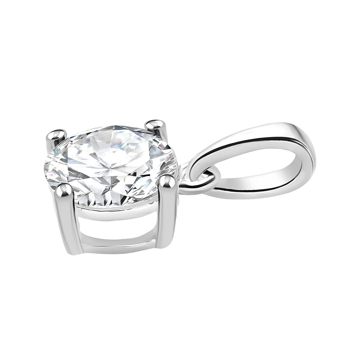 3 Piece Set - D'Joy Moissanite (Rnd 6mm) Solitaire Ring (Size 8), Pendant without Chain and Stud Earrings in Platinum Over Sterling Silver 2.40 ctw image number 8