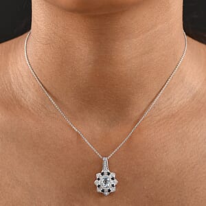 D'Joy Mangoro Aquamarine, Multi Gemstone Tulip Pendant Necklace in Rhodium Over Sterling Silver 1.50 ctw (20 Inches)