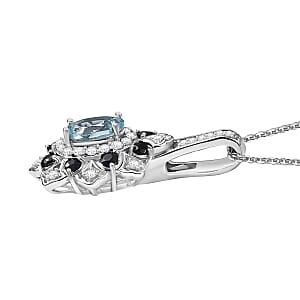 D'Joy Mangoro Aquamarine, Multi Gemstone Tulip Pendant Necklace in Rhodium Over Sterling Silver 1.50 ctw (20 Inches)