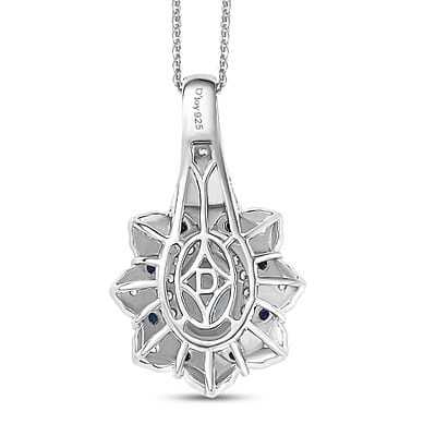 D'Joy Mangoro Aquamarine, Multi Gemstone Tulip Pendant Necklace in Rhodium Over Sterling Silver 1.50 ctw (20 Inches)