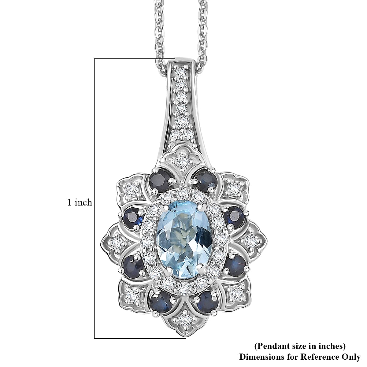 D'Joy Mangoro Aquamarine, Multi Gemstone Tulip Pendant Necklace in Rhodium Over Sterling Silver 1.50 ctw (20 Inches)