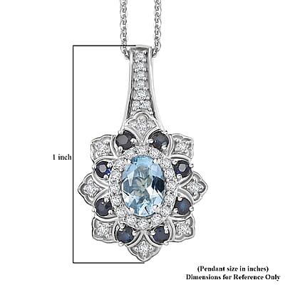 D'Joy Mangoro Aquamarine, Multi Gemstone Tulip Pendant Necklace in Rhodium Over Sterling Silver 1.50 ctw (20 Inches)