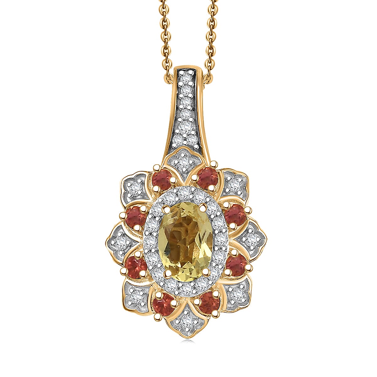 Doorbuster D’Joy Brazilian Heliodor and Multi Gemstone 1.35 ctw Tulip Pendant Necklace in 18K Vermeil Yellow Gold Over Sterling Silver 20 Inches image number 0