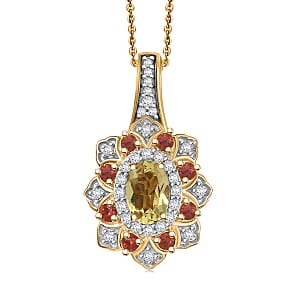 Doorbuster D’Joy Brazilian Heliodor and Multi Gemstone 1.35 ctw Tulip Pendant Necklace in 18K Vermeil Yellow Gold Over Sterling Silver 20 Inches