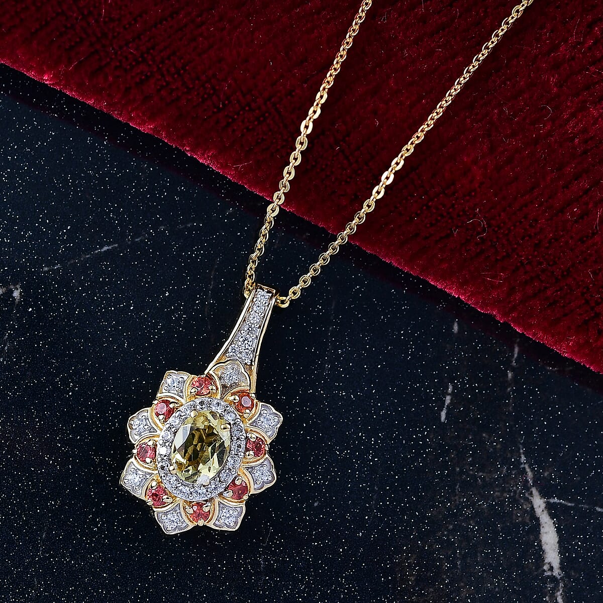 Doorbuster D’Joy Brazilian Heliodor and Multi Gemstone 1.35 ctw Tulip Pendant Necklace in 18K Vermeil Yellow Gold Over Sterling Silver 20 Inches image number 1