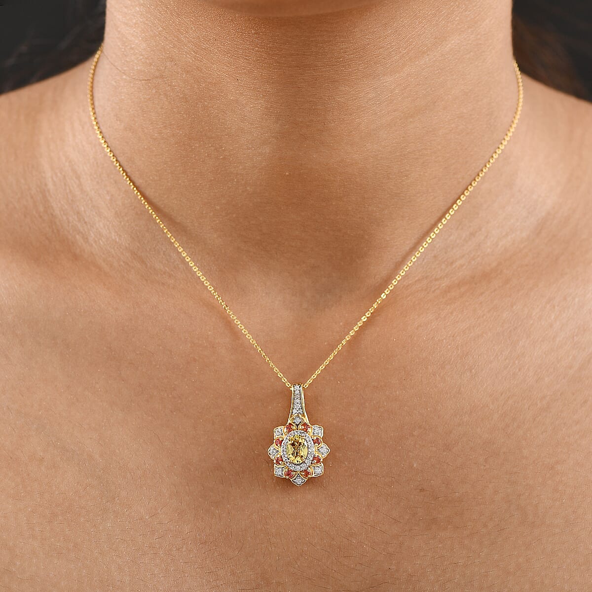 Doorbuster D’Joy Brazilian Heliodor and Multi Gemstone 1.35 ctw Tulip Pendant Necklace in 18K Vermeil Yellow Gold Over Sterling Silver 20 Inches image number 2