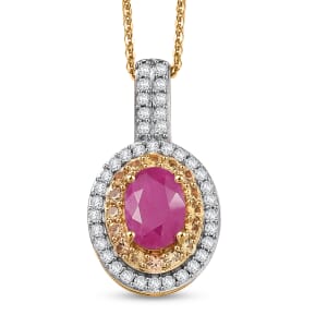 D’Joy Premium Mozambique Ruby and Multi Gemstone 1.60 ctw Sunfire Regalia Pendant Necklace 20 Inches in 18K Vermeil Yellow Gold Over Sterling Silver